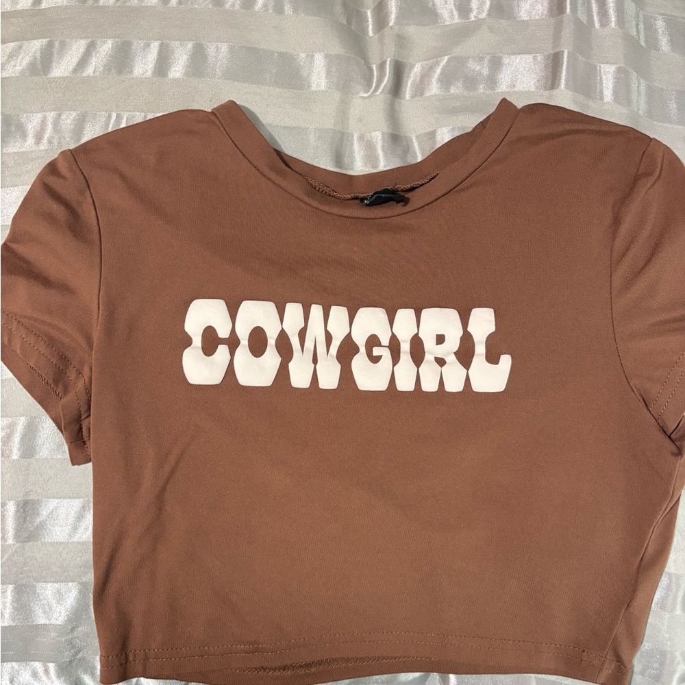 Brown Crop Top with 'COWGIRL' Print